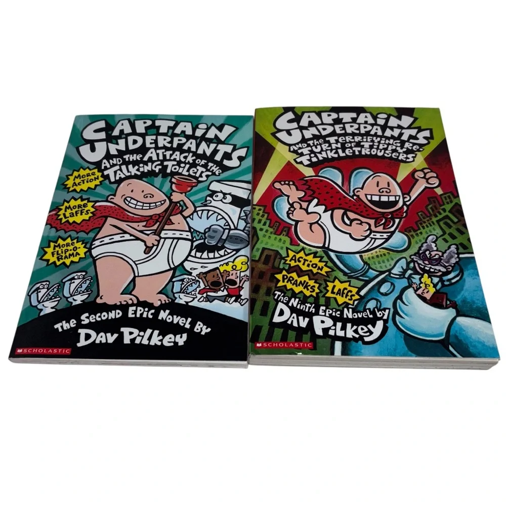 Captain Underpants by Dav Pilkey 2 Paperback Books Scholastic Reading Book #2 #9